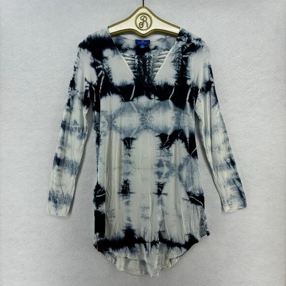 Blue Curl Beachwear Other - Blue Curl Beachwear Blue White Tie Dye Mini Dress Boho Summer Vacation Women's S